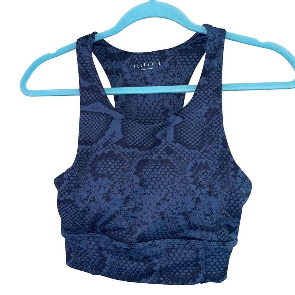 All Fenix Womens Sports Bra Size Large Gray Snake Print Long Stretch Athleisure - Picture 1 of 7